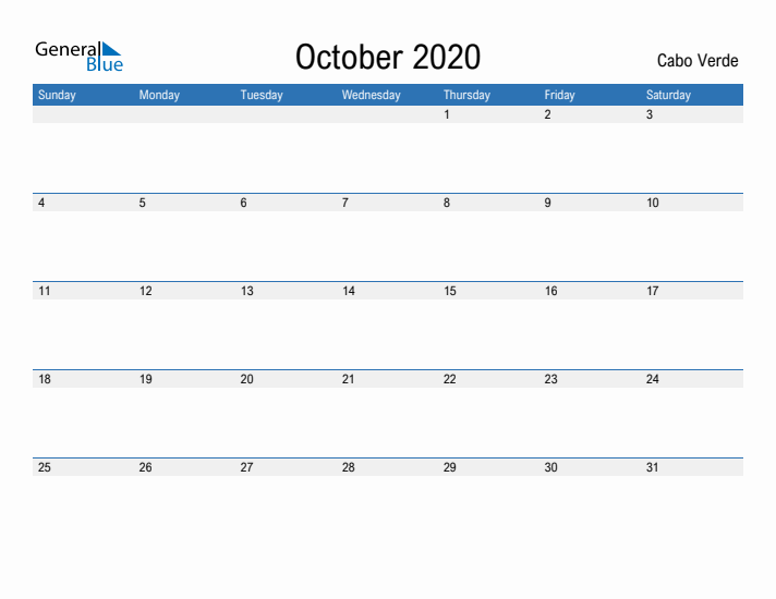 Fillable October 2020 Calendar