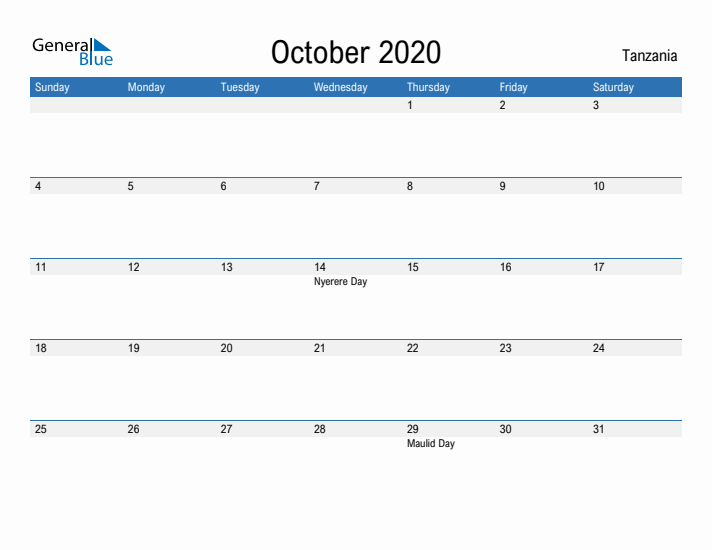 Fillable October 2020 Calendar