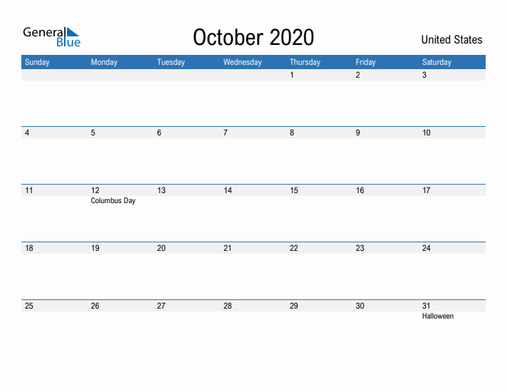 Fillable October 2020 Calendar