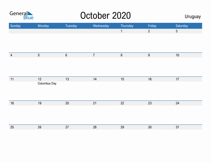 Fillable October 2020 Calendar