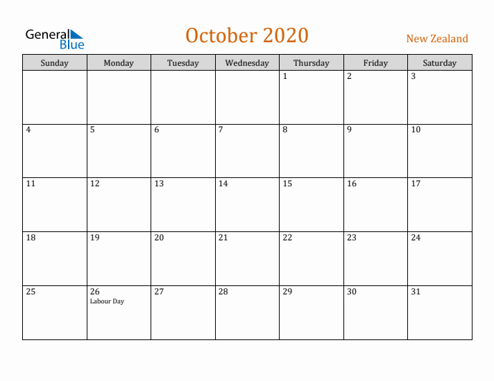 October 2020 Holiday Calendar with Sunday Start