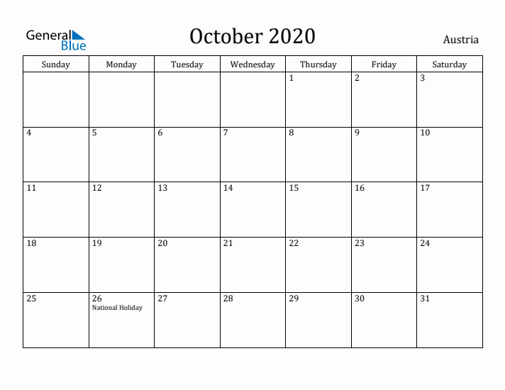 October 2020 Calendar Austria