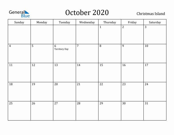 October 2020 Calendar Christmas Island