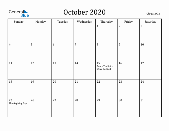 October 2020 Calendar Grenada