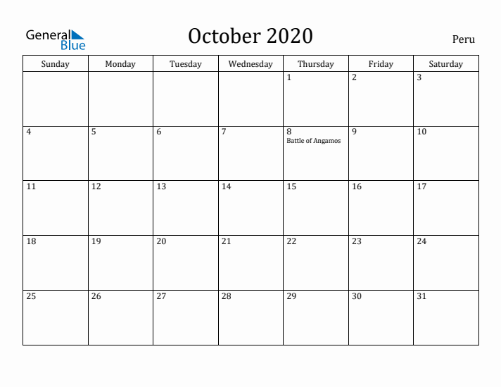 October 2020 Calendar Peru