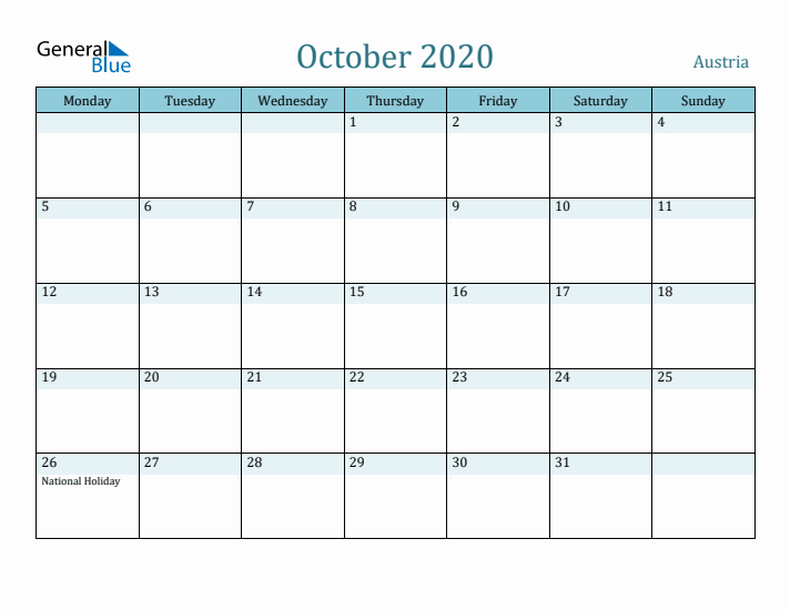 October 2020 Calendar with Holidays