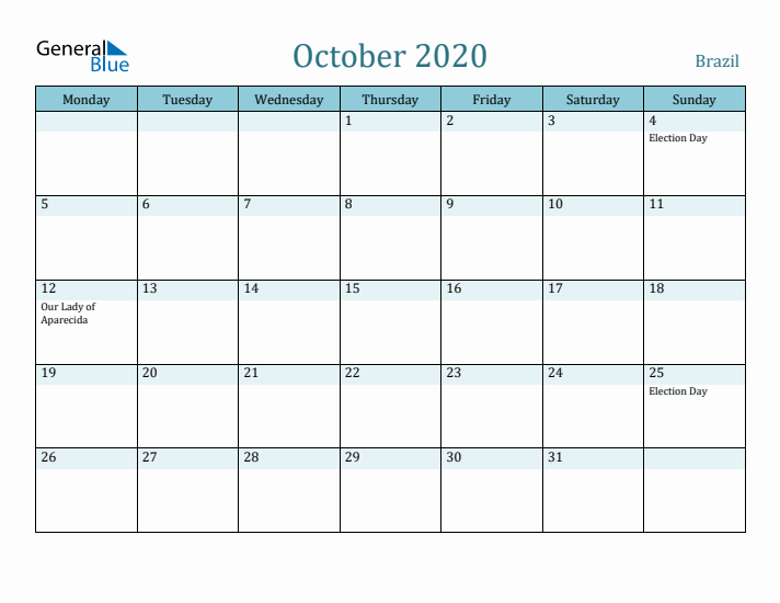 October 2020 Calendar with Holidays