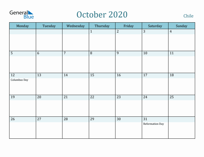 October 2020 Calendar with Holidays