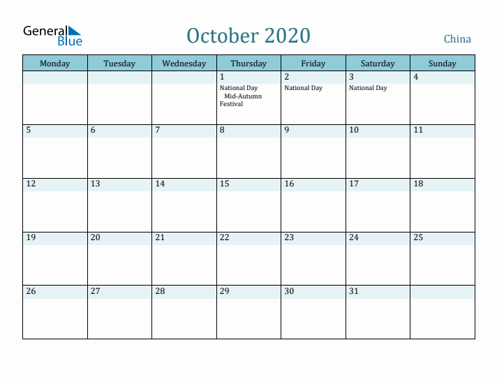 October 2020 Calendar with Holidays