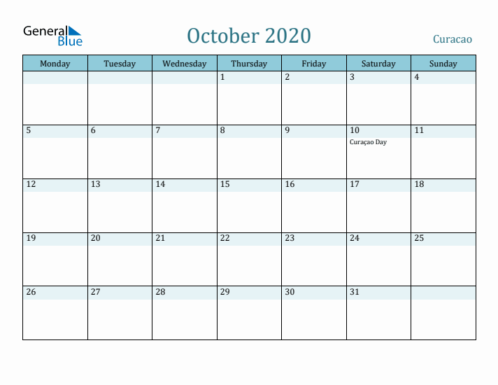 October 2020 Calendar with Holidays