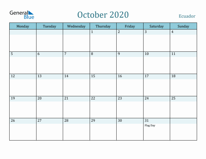 October 2020 Calendar with Holidays