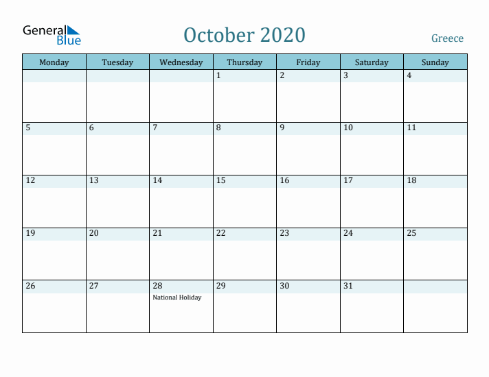 October 2020 Calendar with Holidays