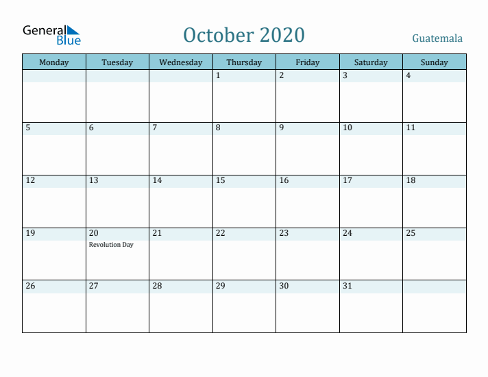 October 2020 Calendar with Holidays