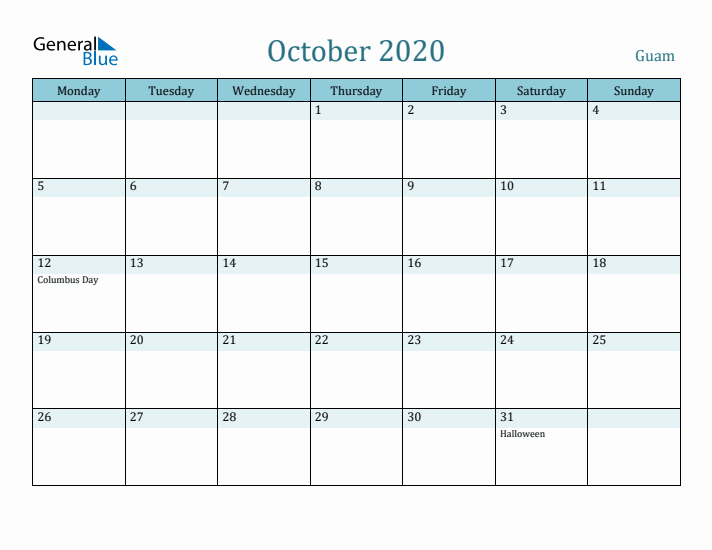 October 2020 Calendar with Holidays