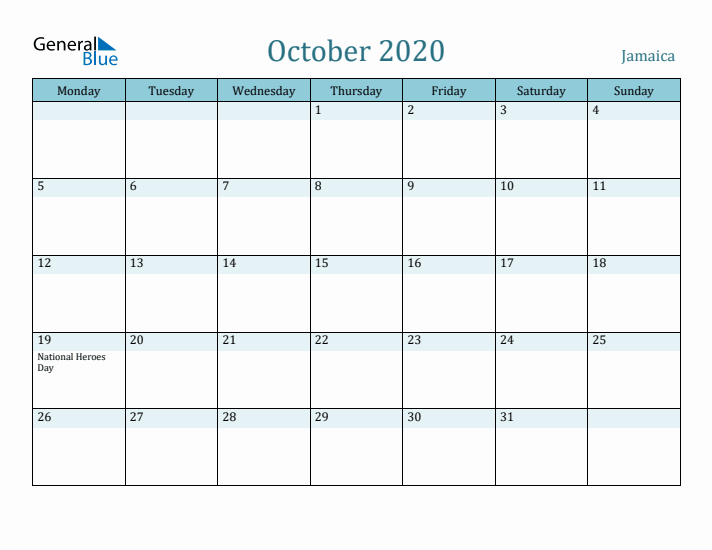 October 2020 Calendar with Holidays