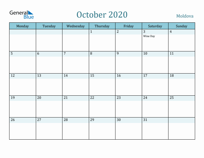 October 2020 Calendar with Holidays