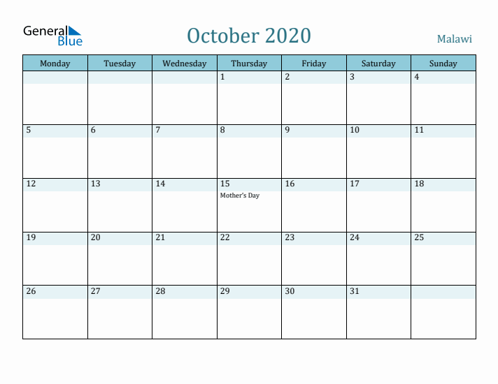 October 2020 Calendar with Holidays