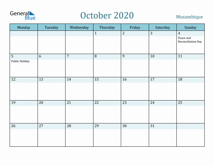 October 2020 Calendar with Holidays