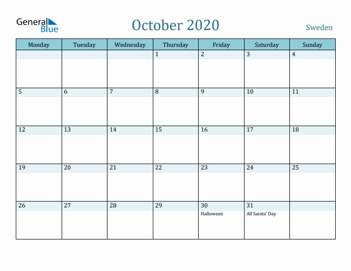 October 2020 Calendar with Holidays