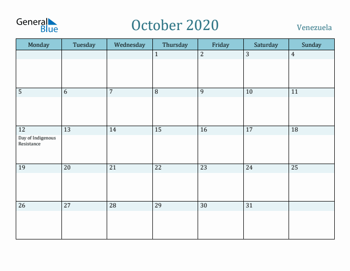 October 2020 Calendar with Holidays