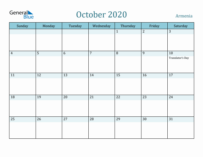 October 2020 Calendar with Holidays