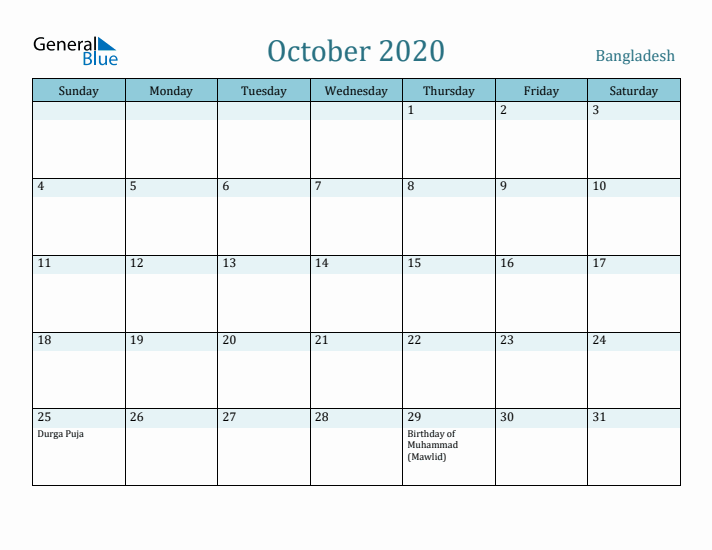 October 2020 Calendar with Holidays