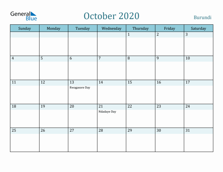 October 2020 Calendar with Holidays