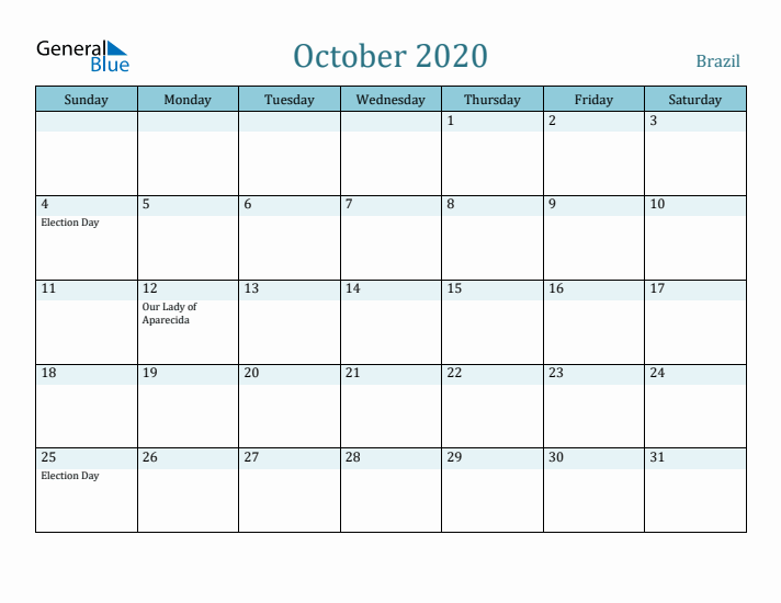 October 2020 Calendar with Holidays