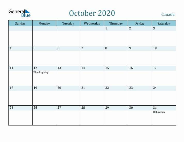 October 2020 Calendar with Holidays