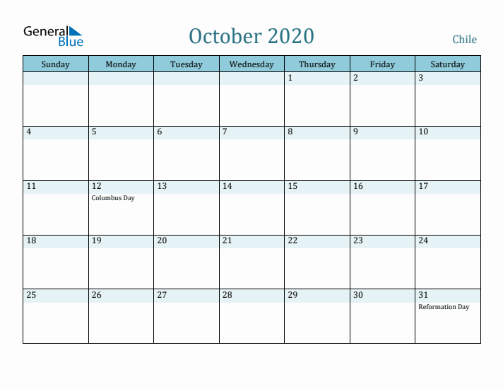 October 2020 Calendar with Holidays