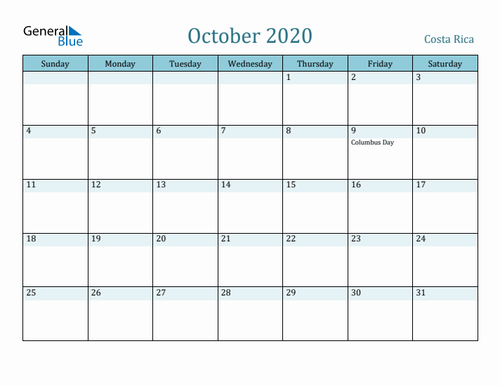 October 2020 Calendar with Holidays