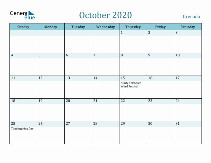 October 2020 Calendar with Holidays