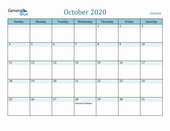 October 2020 Calendar with Holidays