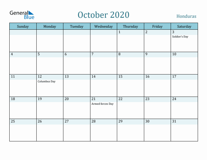 October 2020 Calendar with Holidays