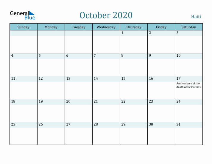 October 2020 Calendar with Holidays