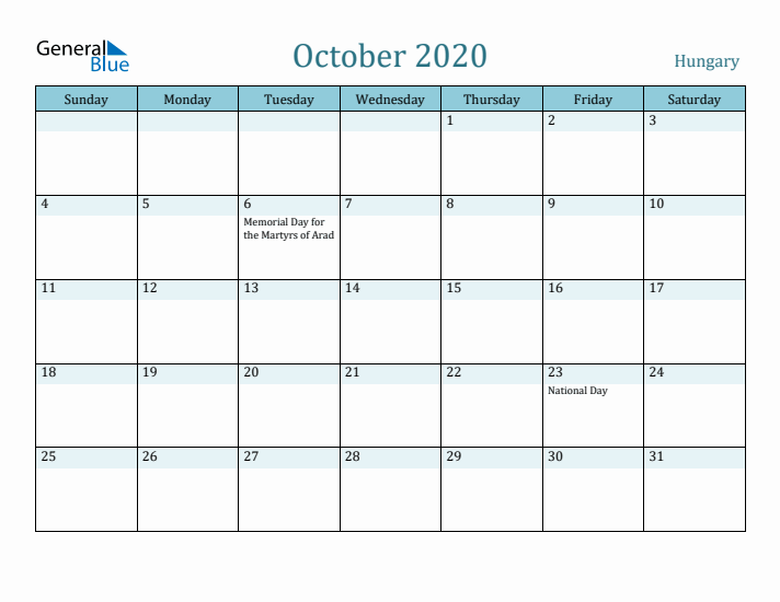 October 2020 Calendar with Holidays