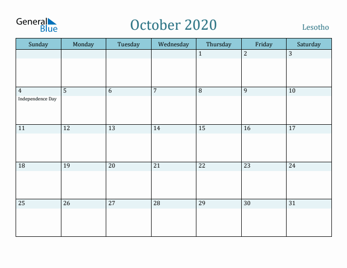 October 2020 Calendar with Holidays