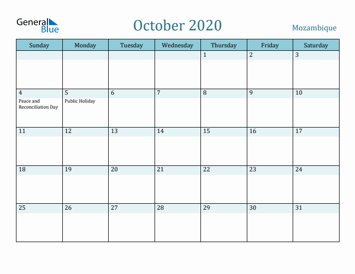 October 2020 Calendar with Holidays