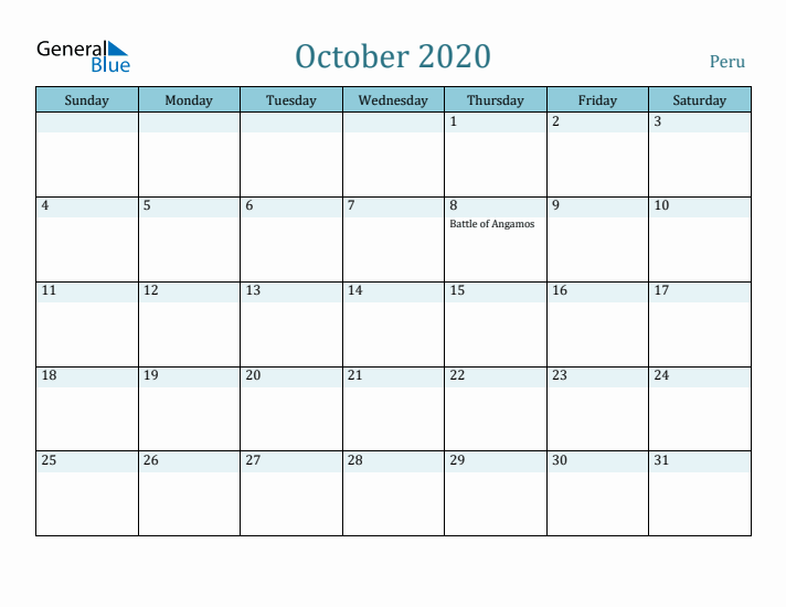 October 2020 Calendar with Holidays