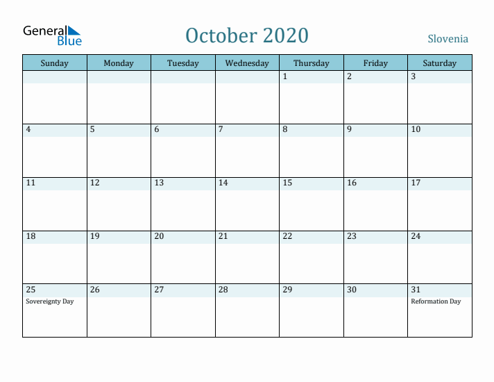 October 2020 Calendar with Holidays