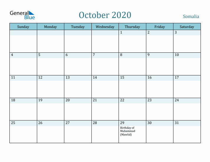 October 2020 Calendar with Holidays