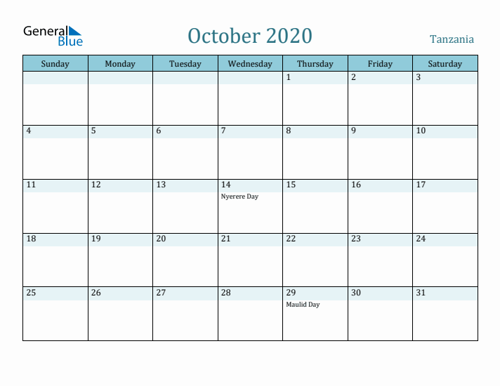 October 2020 Calendar with Holidays