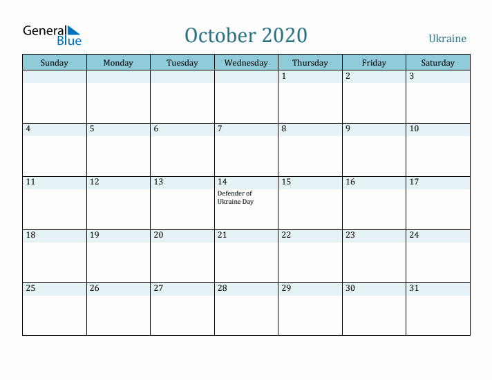 October 2020 Calendar with Holidays