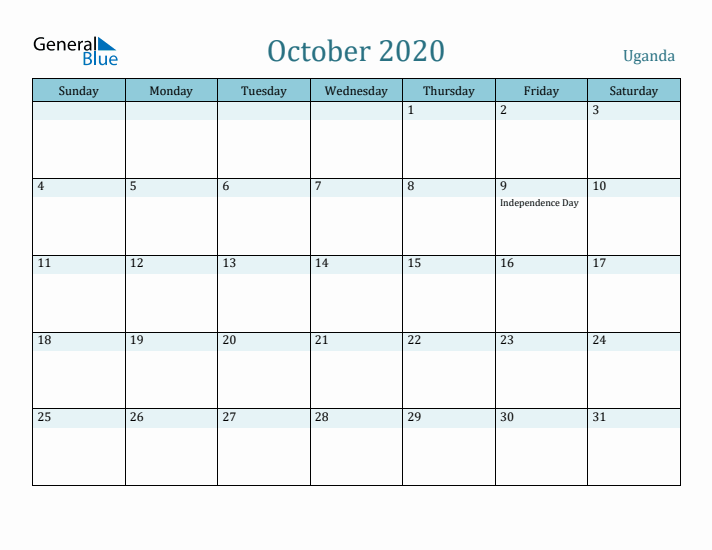 October 2020 Calendar with Holidays