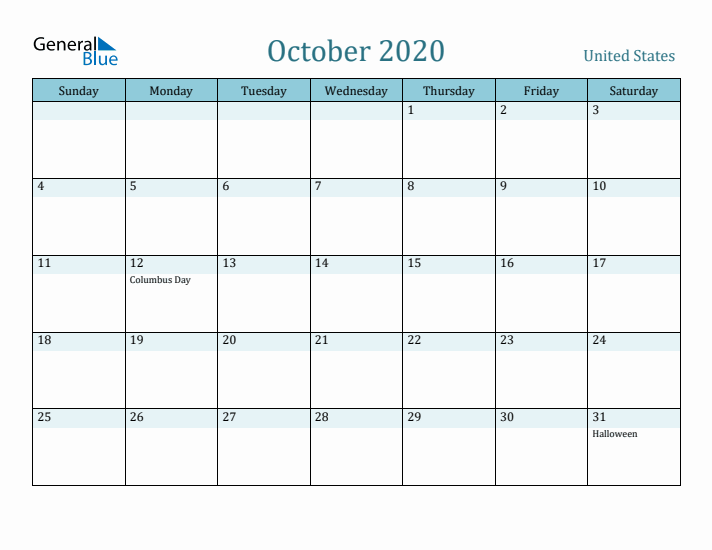 October 2020 Calendar with Holidays