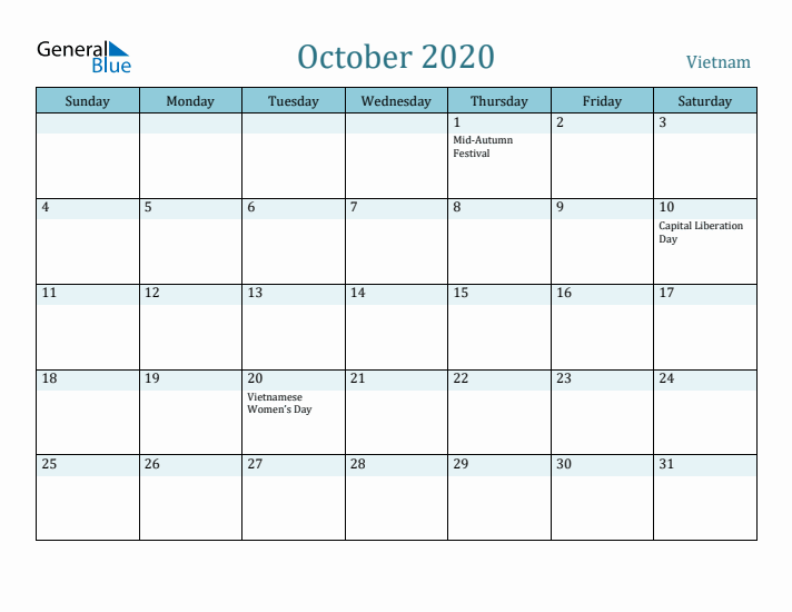 October 2020 Calendar with Holidays