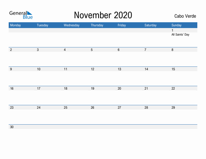 Fillable November 2020 Calendar