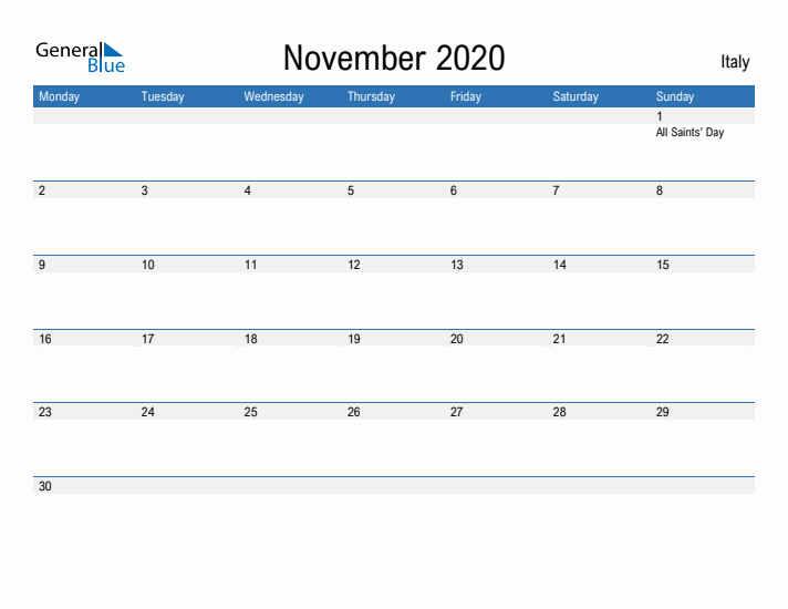 Fillable November 2020 Calendar