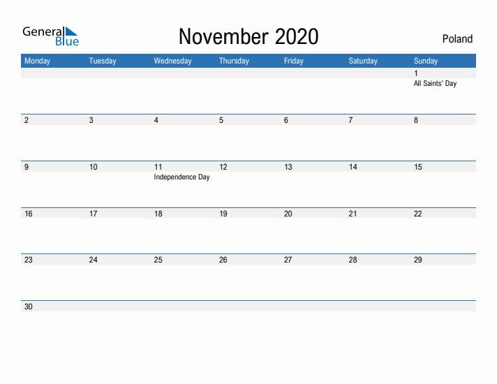 Fillable November 2020 Calendar