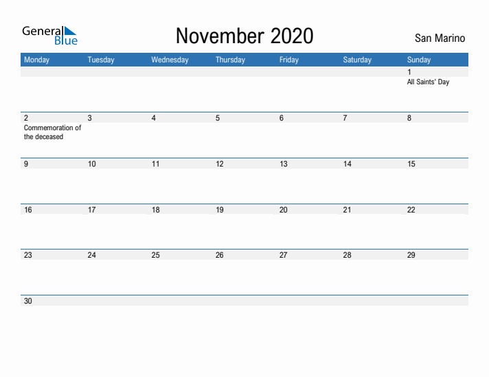 Fillable November 2020 Calendar